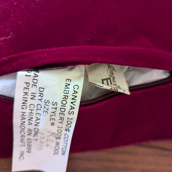 Embroidered Quail Pillow Red Square 12" Vintage 1991 Peking Handicraft Holiday - Picture 12 of 14